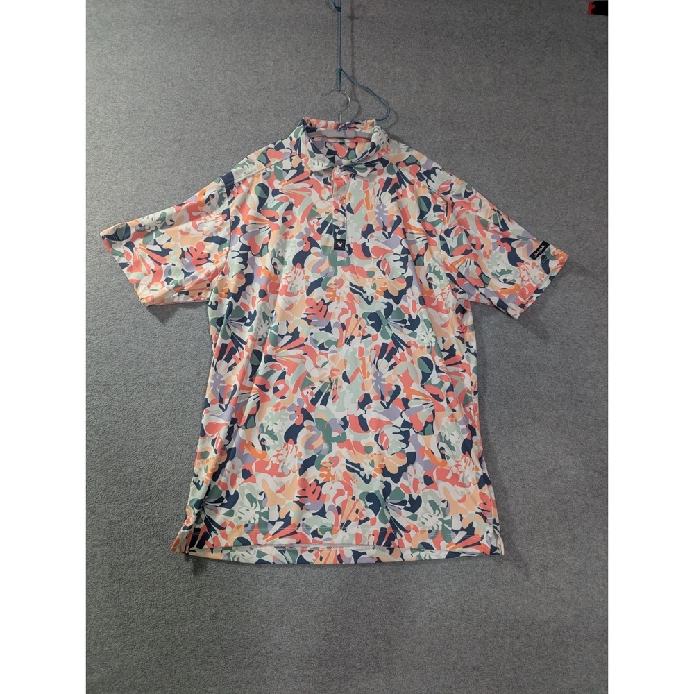 Bad Birdie Abstract Floral Tropical Golf Polo Shirt Large Made In South Korea